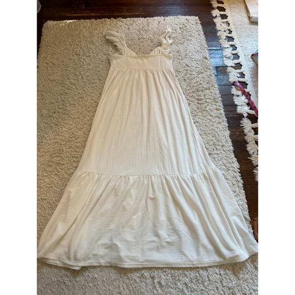 Women's Caution to the Wind Cream Ruffle V-Neck Maxi Dress Small - Picture 5 of 5